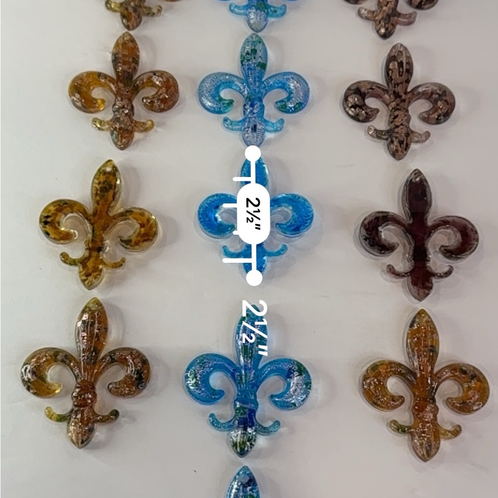 Fabulous Murano-Style Glass Fleur-de-Lis Accent Set Gold, Blue, Bronze 2” x 2.5” - Picture 5 of 16